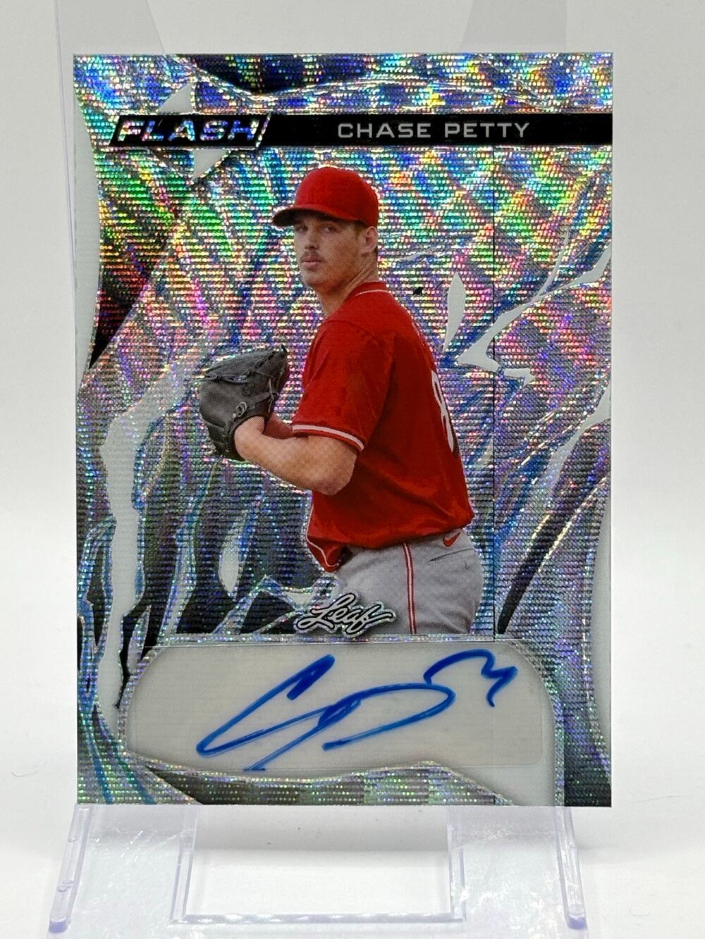 2023 Leaf Eclectic Chase Petty Silver Wave Flash Auto 3/10 SP Cincinnati Reds